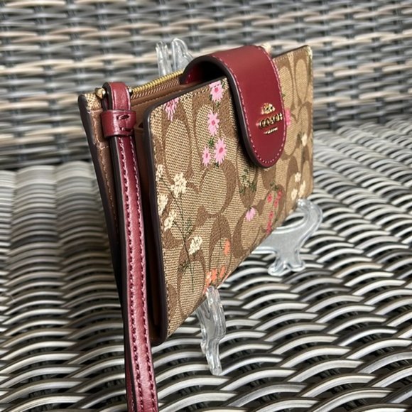 Coach Tech Wallet In Signature Canvas With Wildflower Print Khaki Multi - Picture 3 of 16